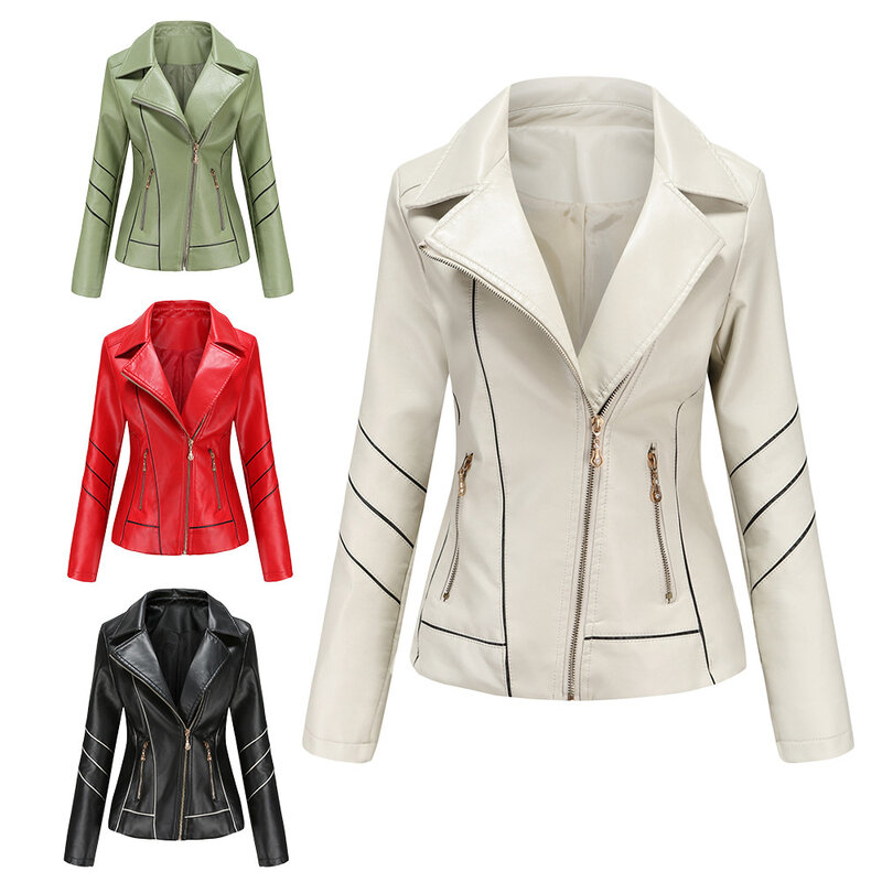 2024 leather clothes women's thin Pu short coat spring and autumn JACKET MOTORCYCLE clothes women's new style