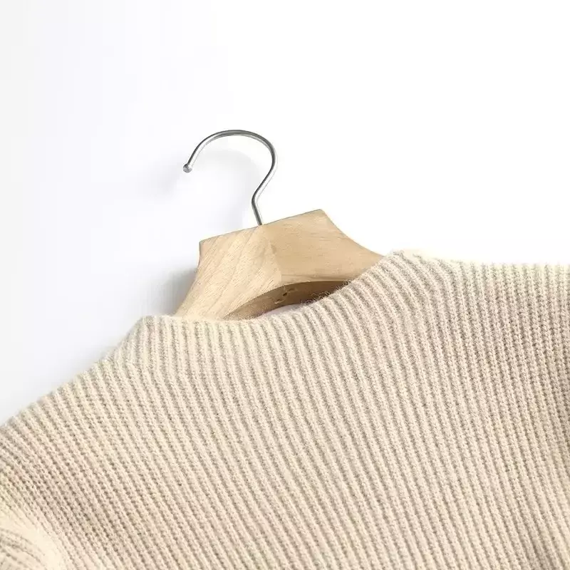 Suéter feminino grosso quente casual solto de malha longa, retrô com decote em O, pulôver feminino de manga comprida, blusa chique, nova moda, 2023