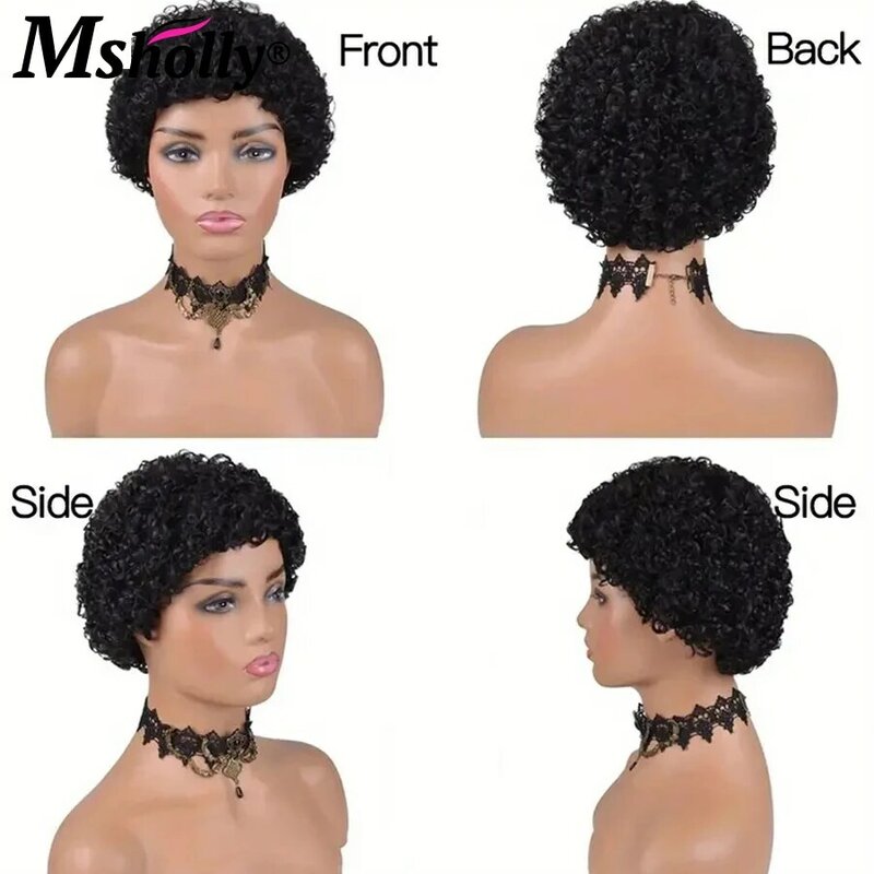 Korte Pixie Cut Pruik Remy Human Hair Pruiken Voor Zwarte Vrouwen Afro Kinky Krullend Full Machine Gemaakt Pruik Pixie Cut Lijmloze Braziliaanse Pruik