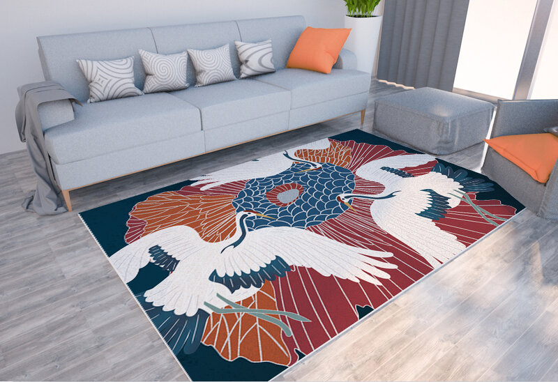 Chiński etniczny styl karpia i nadruk żurawia dywan do domu salon dekoracyjna mata podłogowa sypialnia pokój miękkie duże powierzchnia dywan