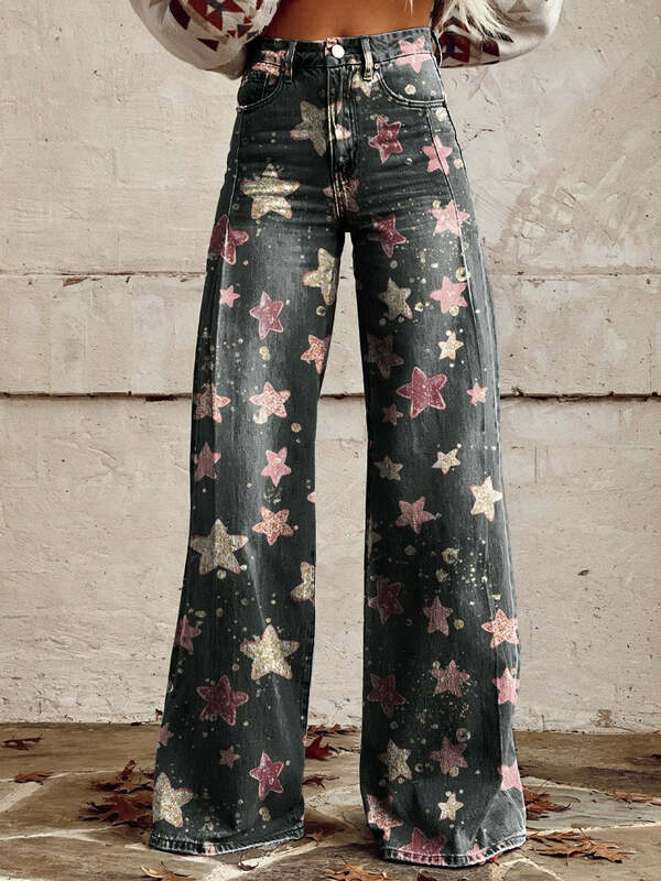 Fashionable women's wide leg pants with sunflower flower design for daily shopping and casual men's wide leg pants S-3XL