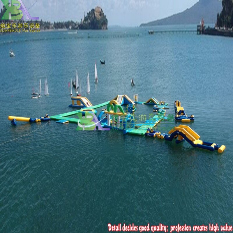 Diversão para wake island inflável parque de água inflável flutuante aventura obstáculo de água