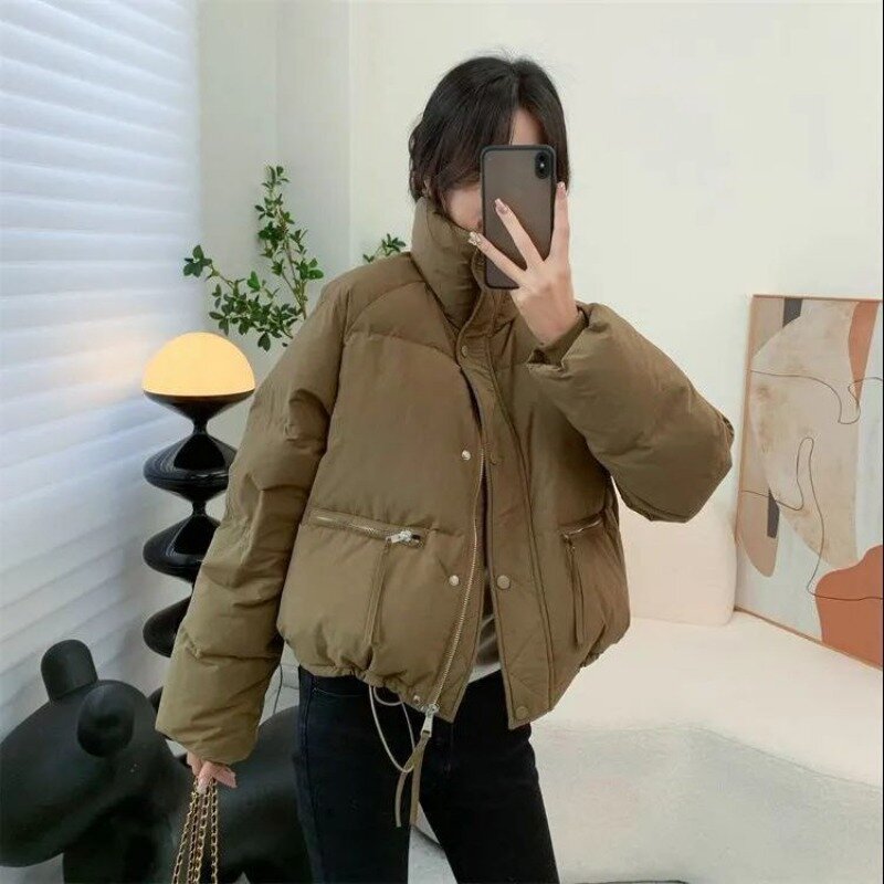 2023 nowa kurtka damska kurtka podszyta bawełną z długim rękawem, gruby kołnierz kurtka pikowana zimowe bluzki krótki płaszcz koreański