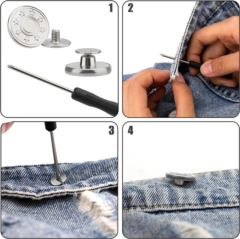 10Pcs Jeans Tasten Ersatz Keine Nähen Metall Taste Reparatur Kit Nailless Abnehmbare Jean Tasten Ersatz mit Schraubendreher