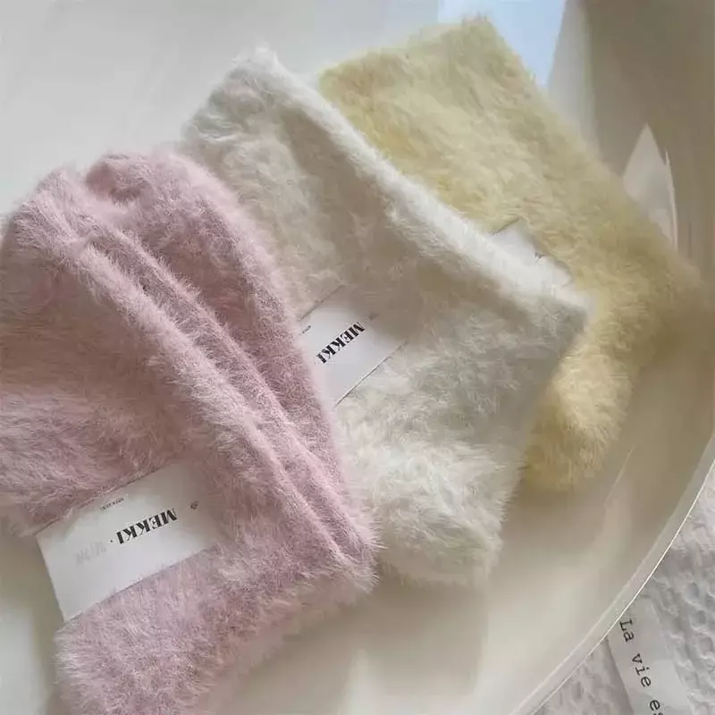 1-3pairs Mink Fleece Long Socks Women Mink Velvet Thicken Plush Mid-tube Sock Winter Warm Soft Lovely Coral Sleeping Sox