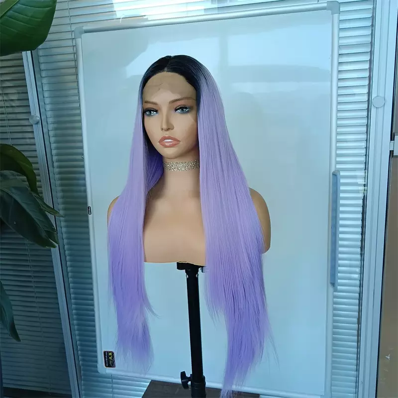 Synthetic Wig Dark Roots Lace Front Wig Cosplay Hair Diniwigs Ombre Purple Synthetic Lace Front Wigs for Women Long Straight