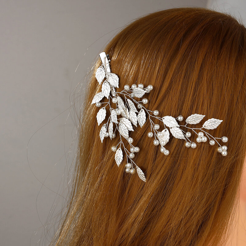 Handmade Wedding Hair Comb, Pearl Flower Leaf, Bridal Hair Clip para senhoras