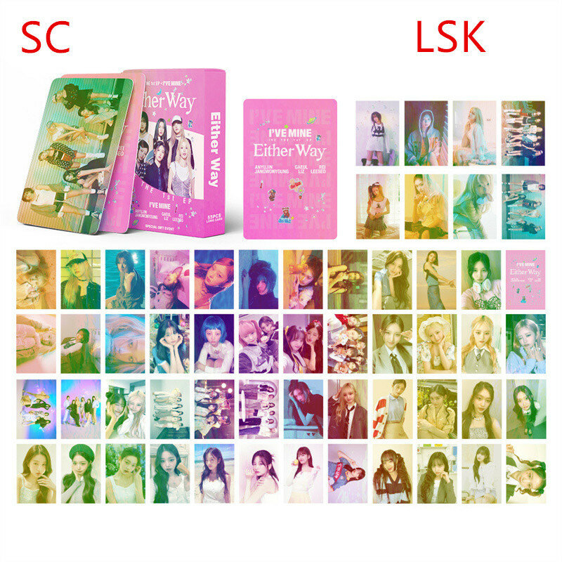 55 sztuk/zestaw KPOPIVE Album Eitherway karta LOMO karta laserowa błyszcząca karta Wonyoung Gaeul Leeseo Rei Liz dziewczęca pocztówka podarunkowa fotokartka
