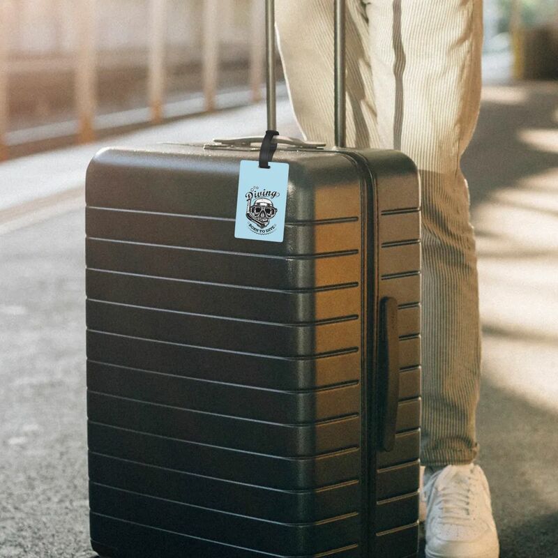 Etiquetas de equipaje de calavera de buceo, etiqueta de viaje portátil, etiqueta de equipaje de moda de PVC, accesorios de maleta de viaje