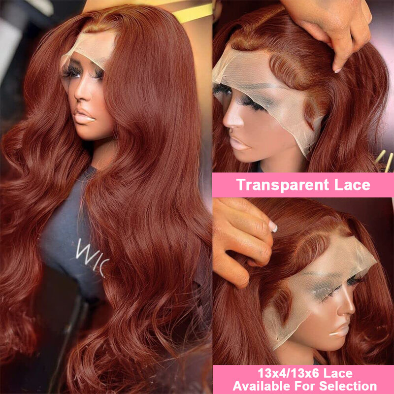 34 Inch Reddish Brown Body Wave Lace Front Human Hair Wigs 13x4 13x6 HD Lace Frontal Wig Dark Red Brown Lace Front Wig For Women