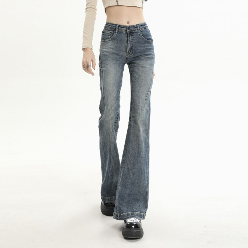 High-waisted Women's Jeans Fashion Y2K Streetwear Baggy Women's Denim Pants Blue Design Vintage Flared Trousers