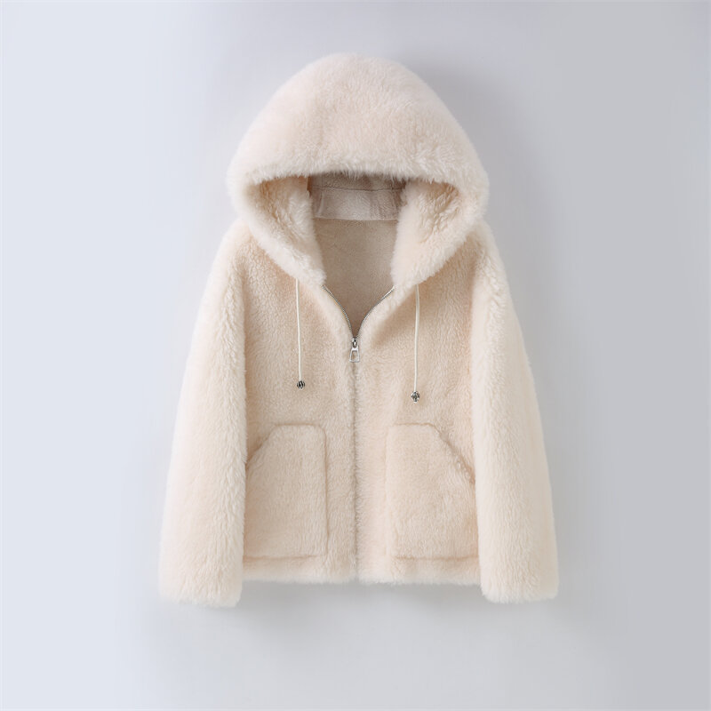 Jaket kasual pendek wol asli wanita gadis mantel hangat musim dingin lapisan poliester wanita H2386