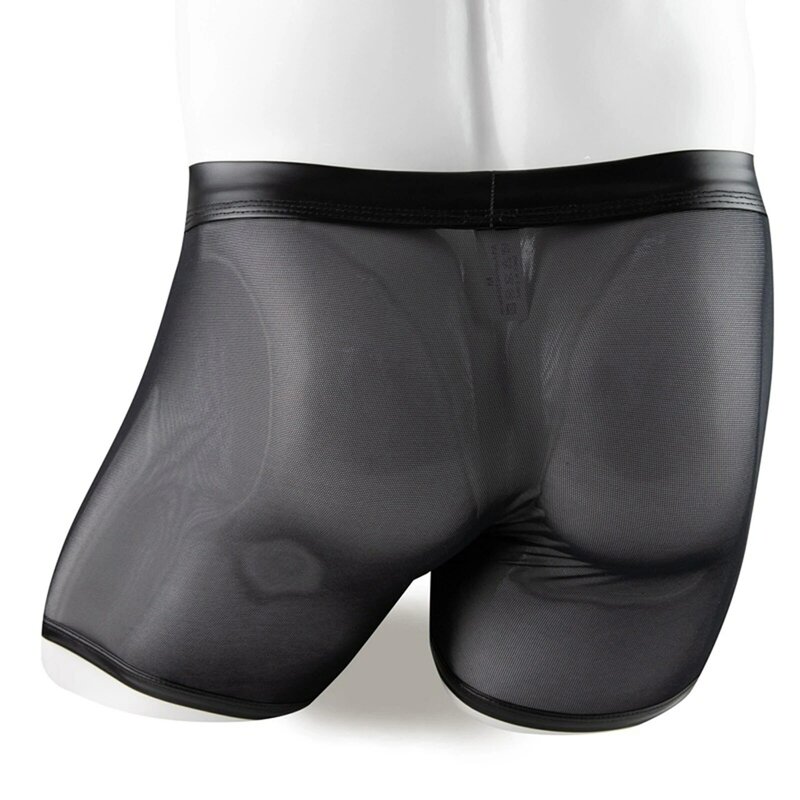 กางเกงในบ็อกเซอร์แบบเย็บปะติดสำหรับผู้ชาย, ชุดชั้นในแบบกระดุมต่ำทำจากหนัง PU ชุดชั้นในสำหรับใส่เที่ยวไนท์คลับ