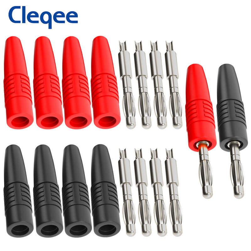 Cleqee 10PCS 25A High Current 4mm Banana Plug Connectors Nickel-plated Copper Pin for Speaker Wire/Electrical DIY Multimeter