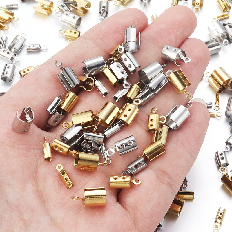 High Quality Stainless Steel Crimp End Beads Caps Leather Cord Clip Tip Fold Crimp Bead Bracelet Connectors For Jewelry Making