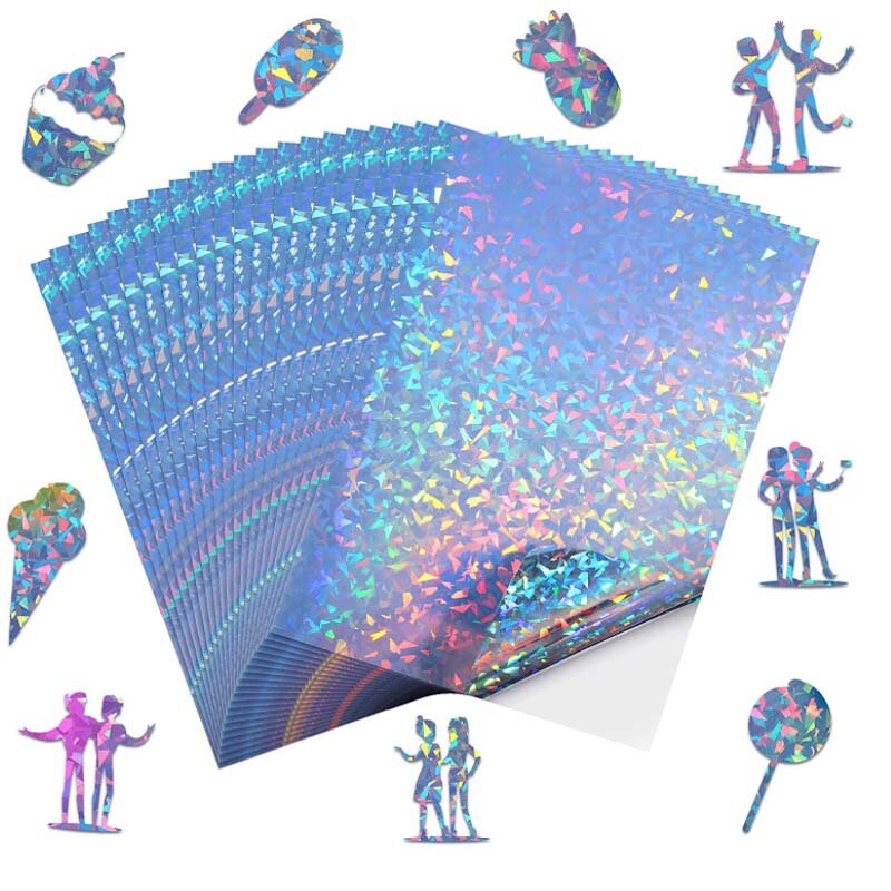 Papel holográfico auto-adesivo, vinil A4 adesivo, etiqueta para impressão, impermeável Laser cor para impressão Inkjet, 50 folhas