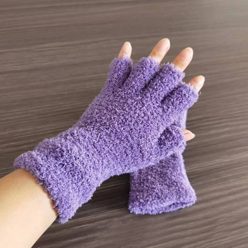 Перчатки без пальцев для мужчин и женщин, теплые однотонные вязаные митенки с плюшевой подкладкой, для улицы, 1 пара
