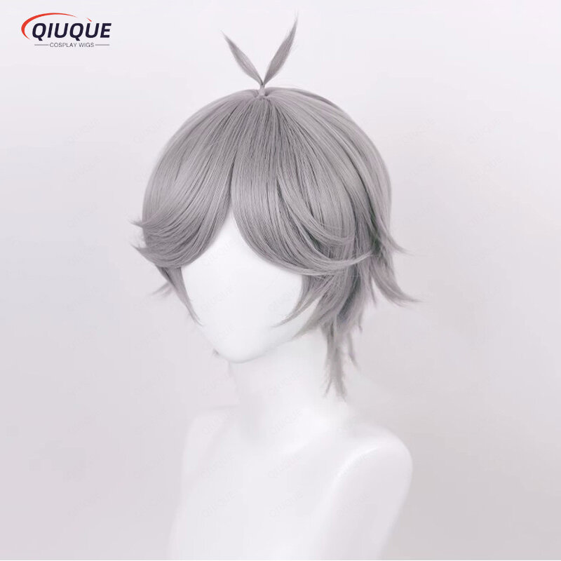 Anime Sugawara Koushi peruka do Cosplay srebrnoszare krótkie odporne na ciepło syntetyczne włosy Halloween do odgrywania ról peruki + czapka z peruką