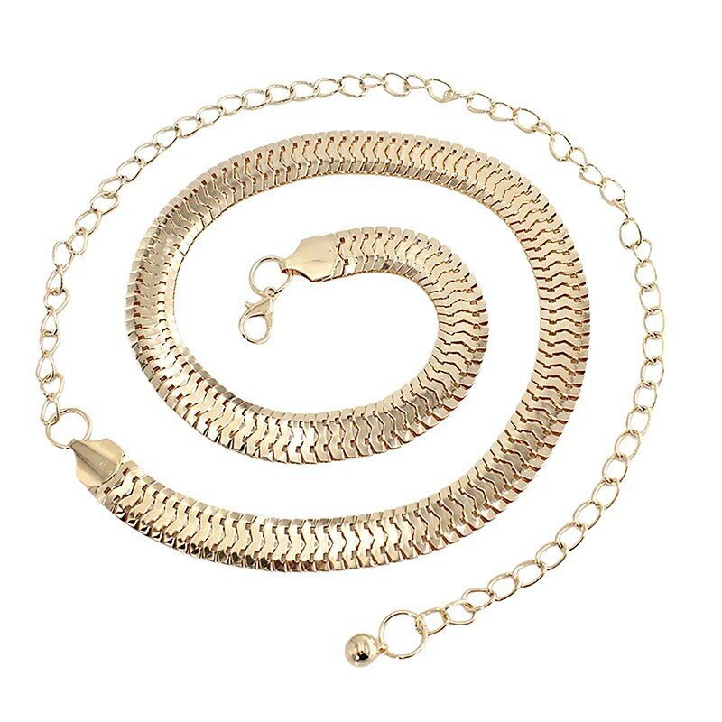 Cinturón de cadena Simple de moda para mujer, cinturones dorados de cintura alta para fiesta, joyería, vestido, cinturón de cadena de Metal