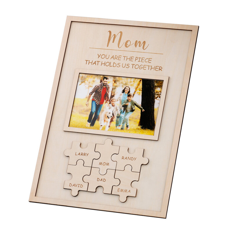 Foto familiar personalizada Artesanato de madeira com nomes familiares e você é a peça que nos prende juntos Presente do Dia das Mães