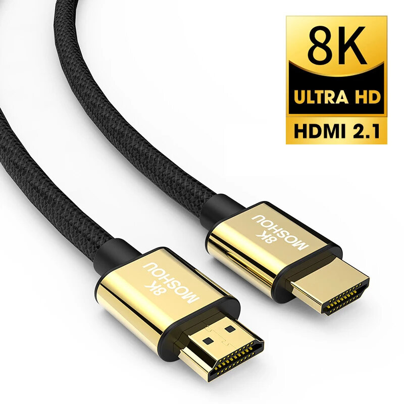MOSHOU kabel 2.1 HDMI, eARC HDR10 + kabel Video HDMI2.1 untuk kotak TV PS5, 8K 60Hz 4K 120Hz 48Gbps