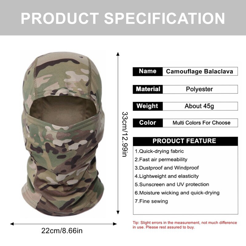 Balaclava de camuflagem tática para homens, máscara facial completa, esqui, bicicleta, ciclismo, exército, caça, cobertura de cabeça, lenço, multicam, militar, boné de airsoft
