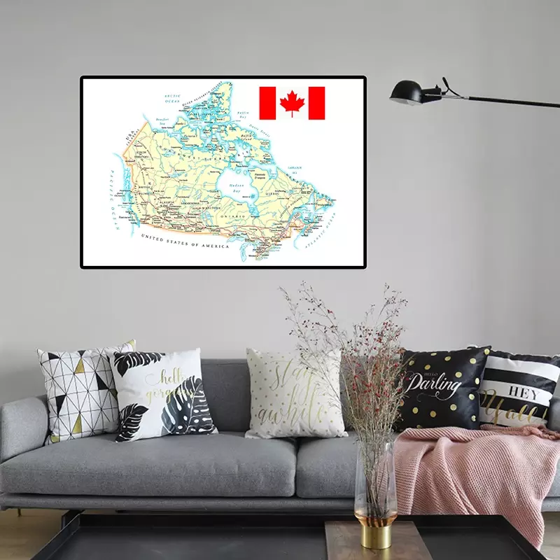 59*42センチメートルフレンチカナダ地形地図ポスターと版画壁アートの写真キャンバス絵画アートワークホームオフィスの装飾