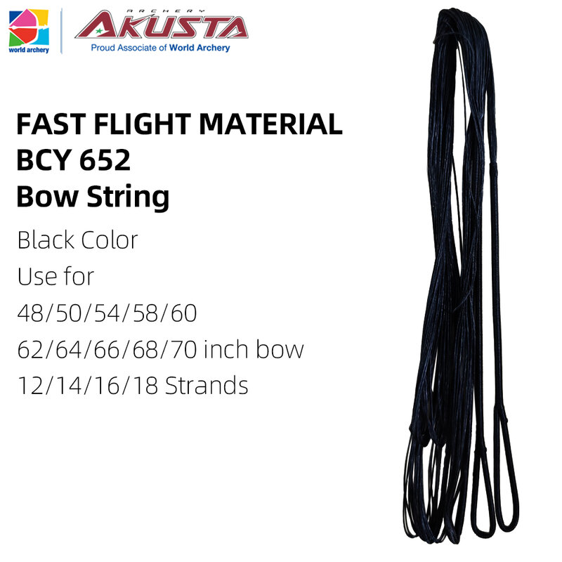 Cuerda de arco recurvo Akusta, Material de vuelo rápido BCY 652, 12/14/16/18 hebras, uso negro para arco de 48-70 pulgadas