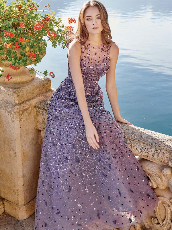 Glamorous Sequined Prom Dress 2024 Sparkling Sequined Evening Dresses Elegant Sleeveless Floor Length Gowns Vestidos De Novia
