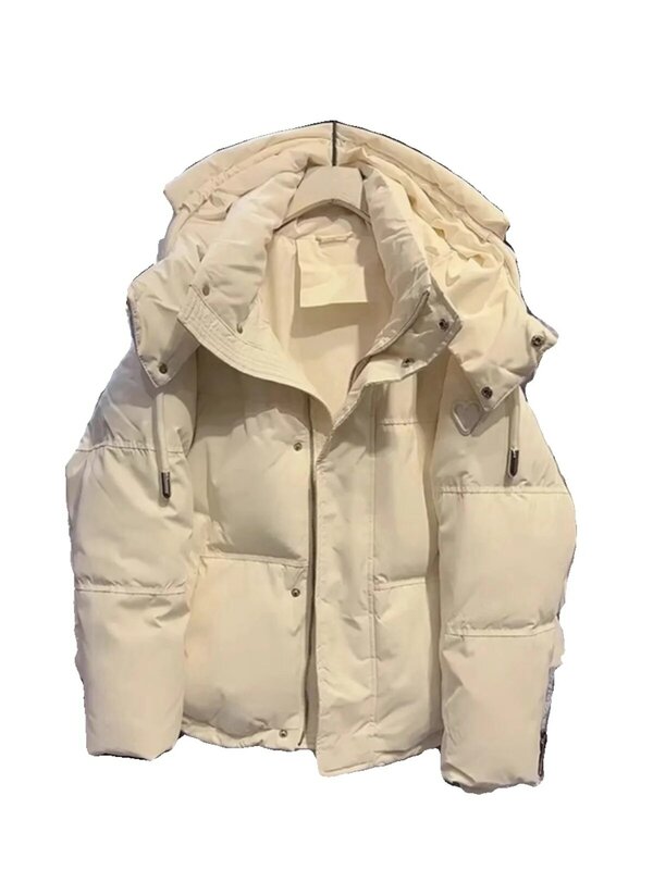 Jaket Hoodie Musim Dingin Wanita, jaket Hoodie tebal putih, mantel empuk, jaket katun untuk wanita