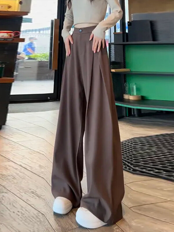 Plissee-Hose mit weitem Bein für Frauen mit Samt feder Neue Anzug hose mit geradem Ärmel und hoher Taille zum lässigen Drapieren