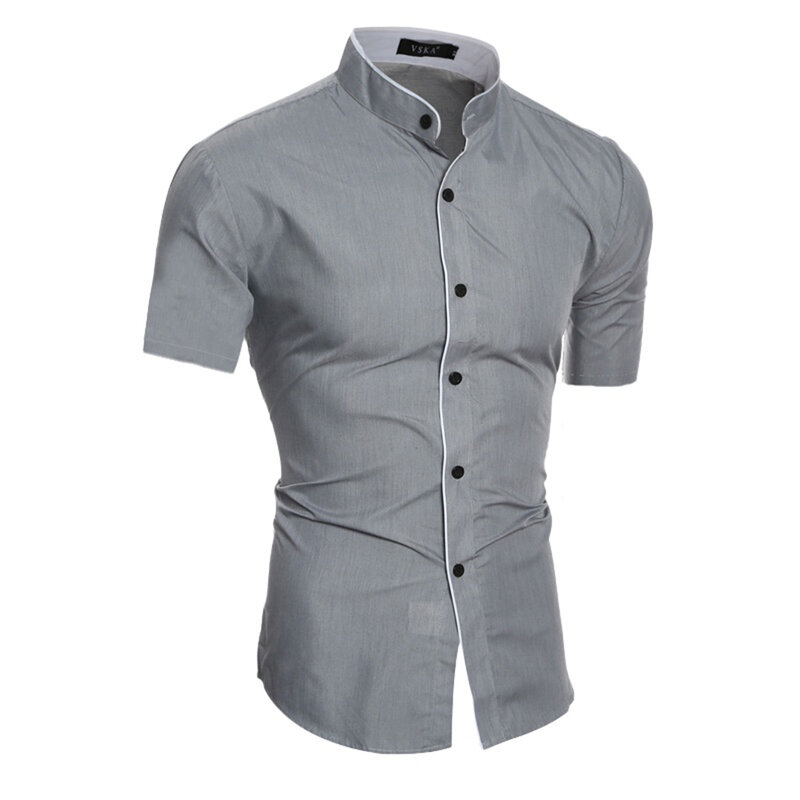 Chemises d'été à manches courtes pour hommes, chemises d'affaires décontractées, col montant, Slim fit, en coton, à la mode, blanc