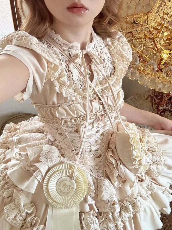 Gaun halus Lolita desain mewah manis Harajpoo wanita musim semi baru Niche pinggang mewah ringan putri Y2K Vestidos