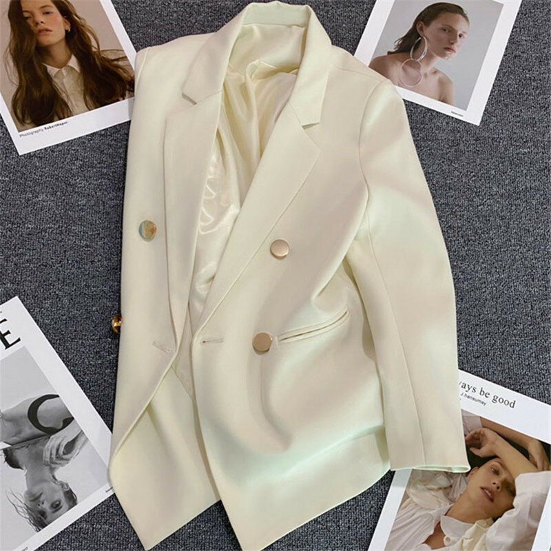 女性用ダブルブレストジャケット,オフィスウェア,長袖,単色,エレガントなファッション,英国,秋,春
