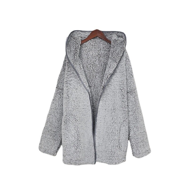 Бархатное и утепленное женское пальто с капюшоном средней длины, свободное однотонное повседневное пальто 85279