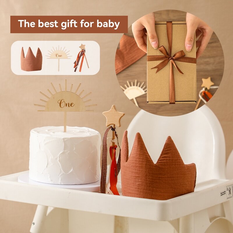 Mahkota Ulang Tahun Tongkat Sihir Mainan Spanduk Kue Ulang Tahun untuk Anak-anak Pesta Ulang Tahun Natal Dekorasi Alat Peraga Fotografi Hadiah Bayi