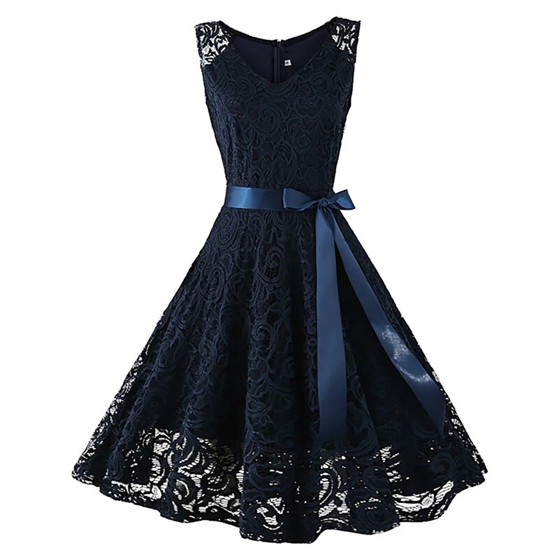 Women's Dresses 2024 Summer Sleeveless Lace Prom Short Wedding Guest Dresses For Women Lace Up Bownot Cocktail Prom Party Dress
