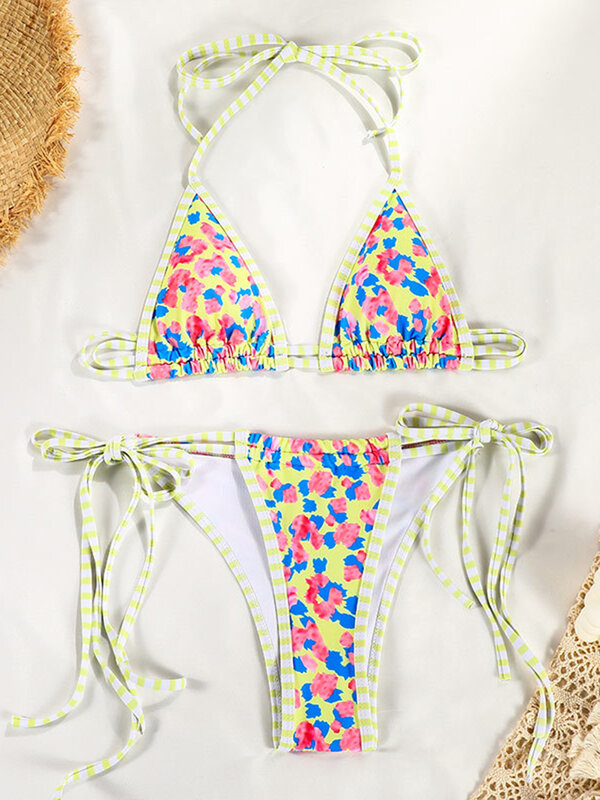 Microbikinis brasileños para mujer, traje de baño Sexy de dos piezas con Tanga, conjunto de Bikini triangular, ropa de playa con cordón, 2024