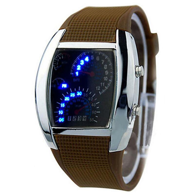 Men Women Sport LED Dashboard Pattern Dial Digital Wrist Watch Stainless Steel Link Bracelet Electronic Male Clock Reloj Hombre