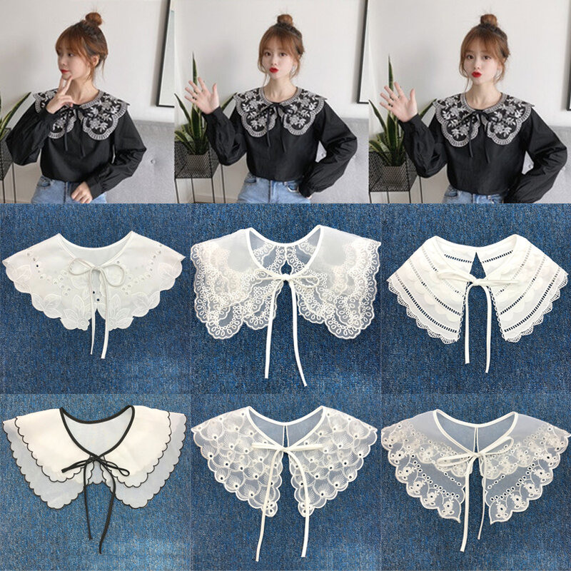 Fashion Lace Embroidered Fake Collar For Women Girls Clothes Accessories Shawl Blouse Shirt Doll Dress Detachable Collar Decor