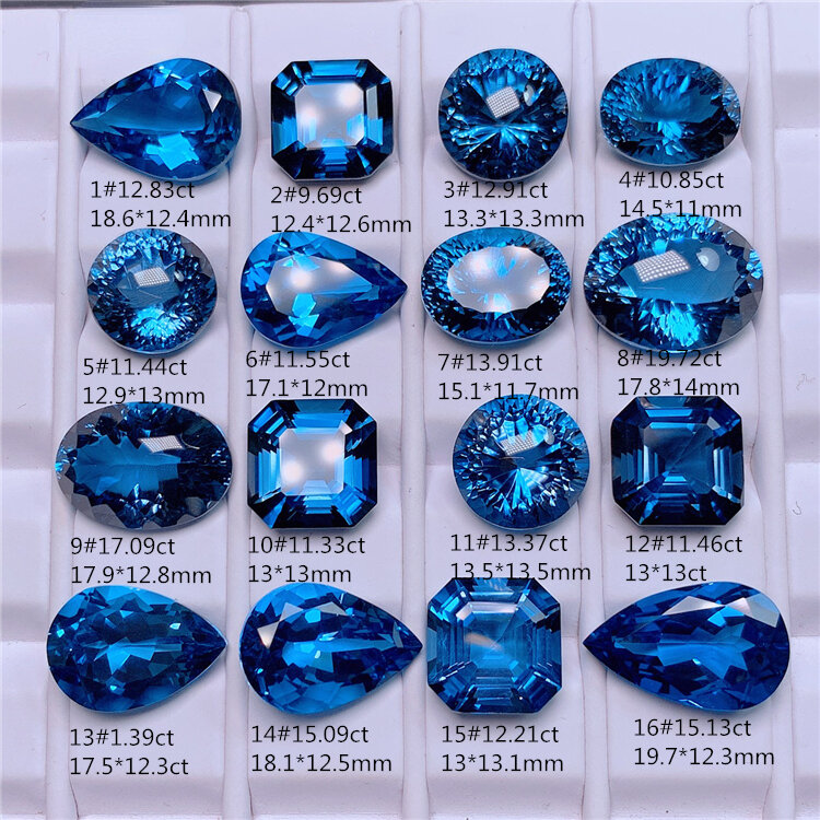 Natural London blue topaz loose stone ring face emerald cut gemstone 18K gold custom inlaid men's ring pendant