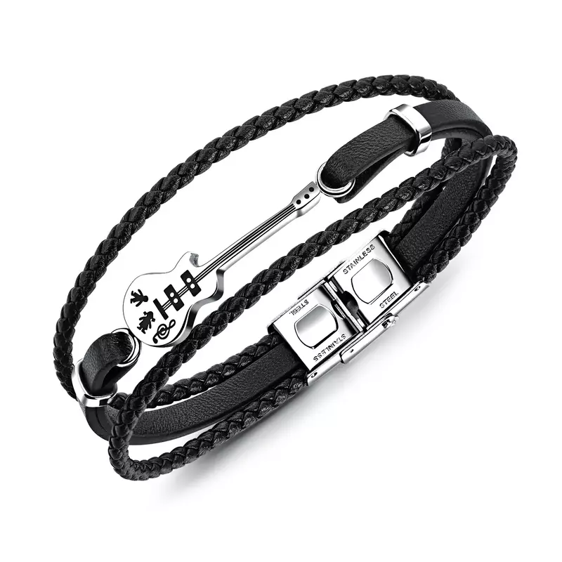 PPW1 Beaded Bracelet Mutilayer Braided Leather Bracelet For Men Stainless Steel Magnetic Bangle Jewelry Gift