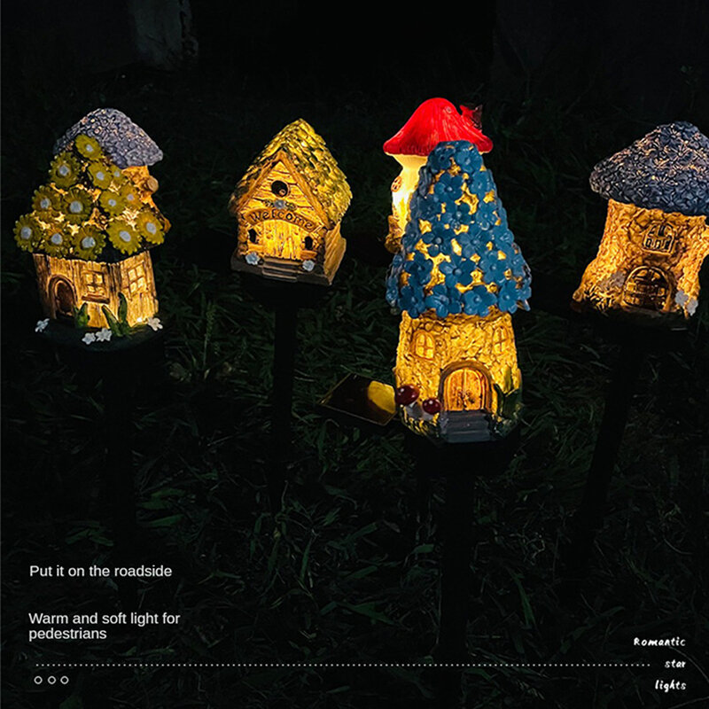 Солнечная лужайка, искусственный миниатюрный Сказочный Дом, уличный Декор на солнечной батарее, искусственный сад, лампа для рождественского домика из смолы