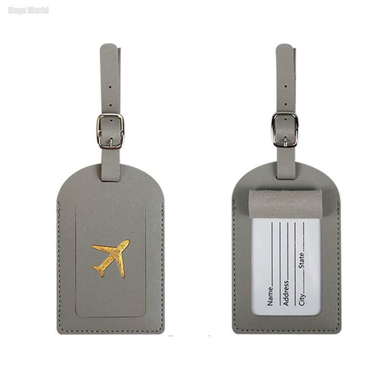 1 buah tas Tag bagasi kulit PU portabel Label pengidentifikasi bagasi tas asrama nama ID pemegang alamat aksesoris perjalanan