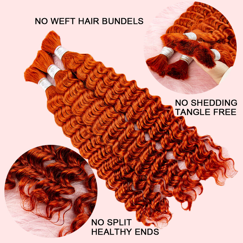 Nabi imbirowe wiązki włosów plecione przedłużanie głębokie fale brazylijskie ludzkie włosy bez wątku przedłużanie włosów do tkania w salonie