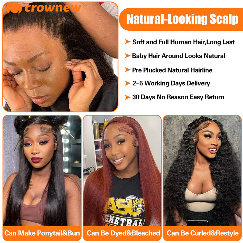 Perruque Lace Front Wig naturelle lisse, cheveux humains, pre-plucked, sans colle, pre-plucked, pre-plucked, HD, 13tage