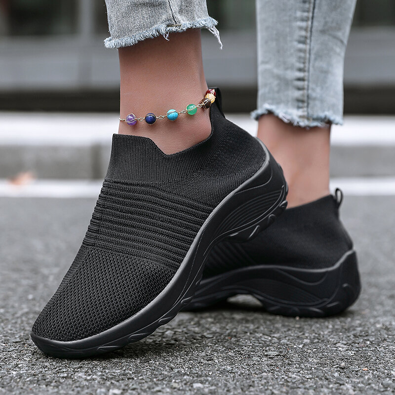 Summer Women's Casual Hiking Sneaker Mesh Breathable Vulcanized Shoes Free Shipping Comfortable Slope Heel Running Shoes