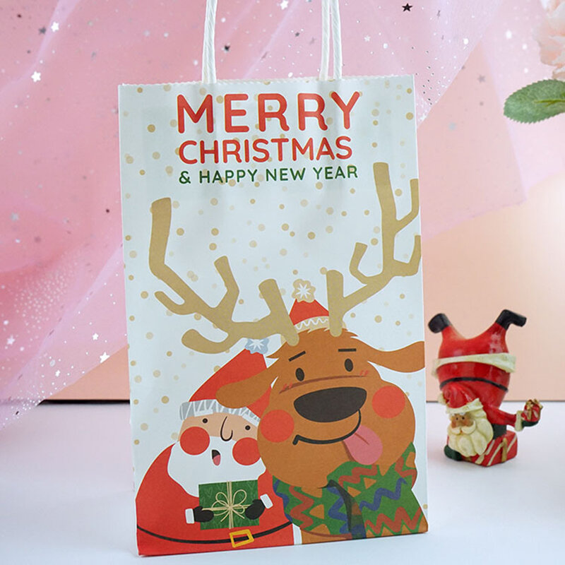 Bolsa de papel con patrón de estrella de árbol de Navidad, bolsa de papel de regalo, bolsa de dulces