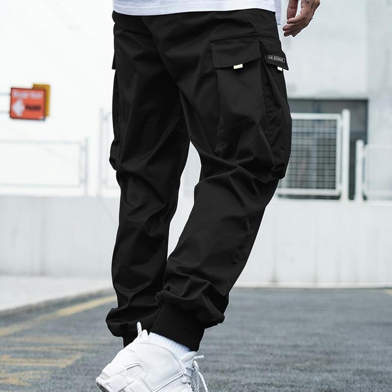 Men Cargo Trousers Stylish Men's Cargo Pants with Multiple Pockets Elastic Waistband Drawstring Closure for Comfortable Casual