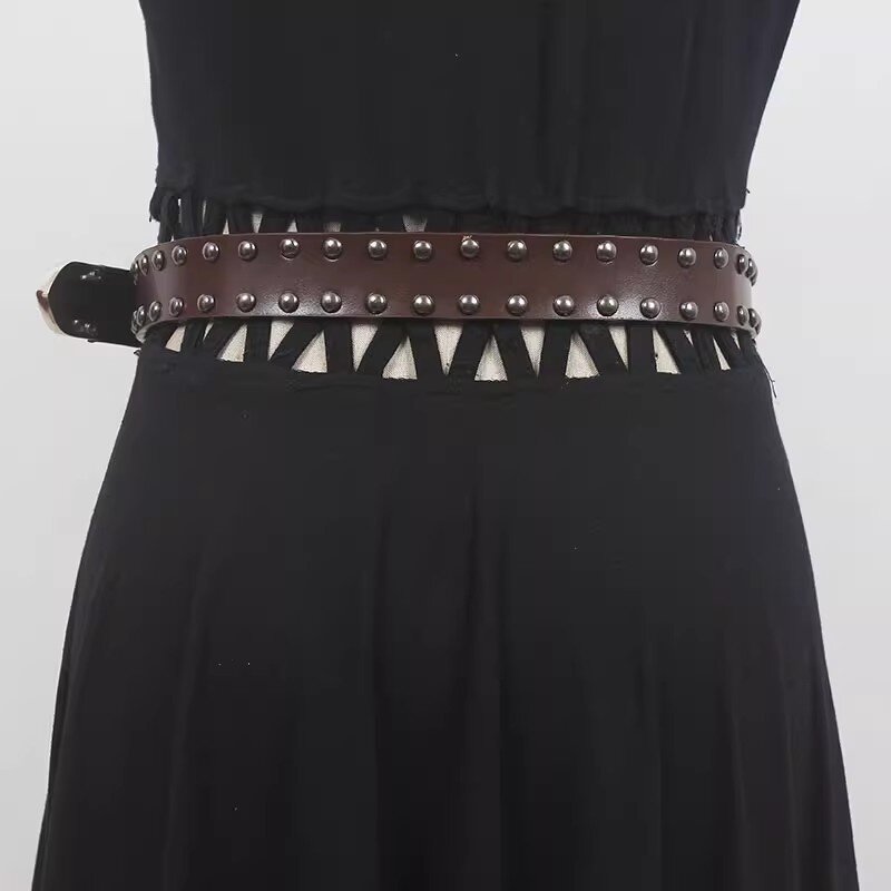 Women's Runway Fashion Vintage Genuine Leather Cummerbunds Female Dress Corsets Waistband Belts Decoration Narrow Belt R1733
